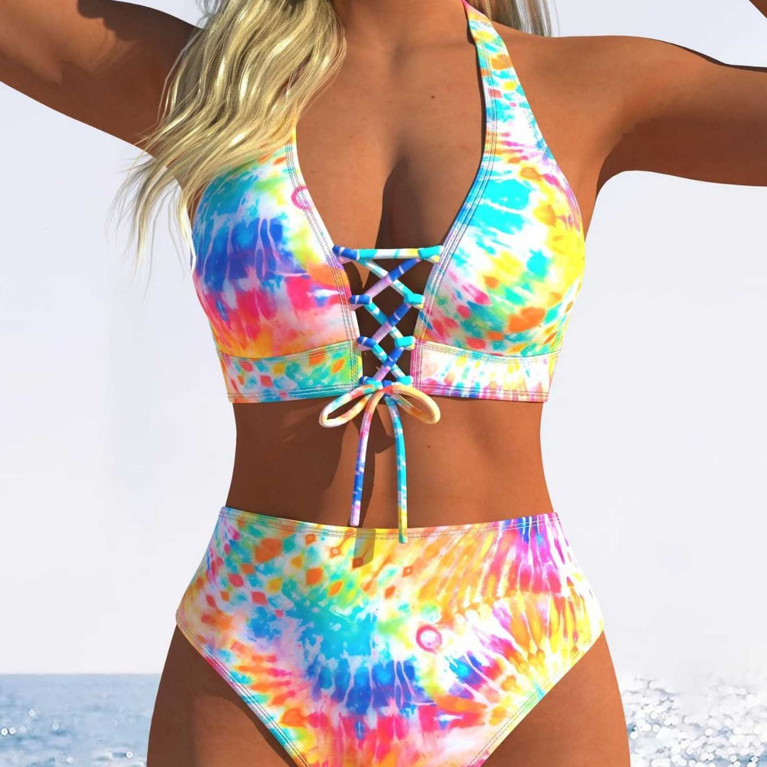 Damen Bikini-Set mit hoch tailliertem Schnitt und verspieltem Schnürdetail R&B