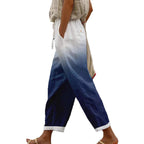 Damen Weite Leinenhose mit handgewtem Muster