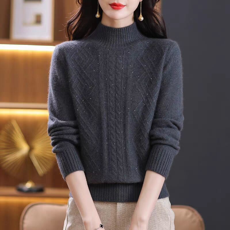 Damen Strickpullover mit Rippenstruktur und hochgeschlossenem Kragen R&B