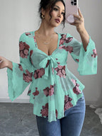 Damen luftige Bluse mit Blumenmuster R&B