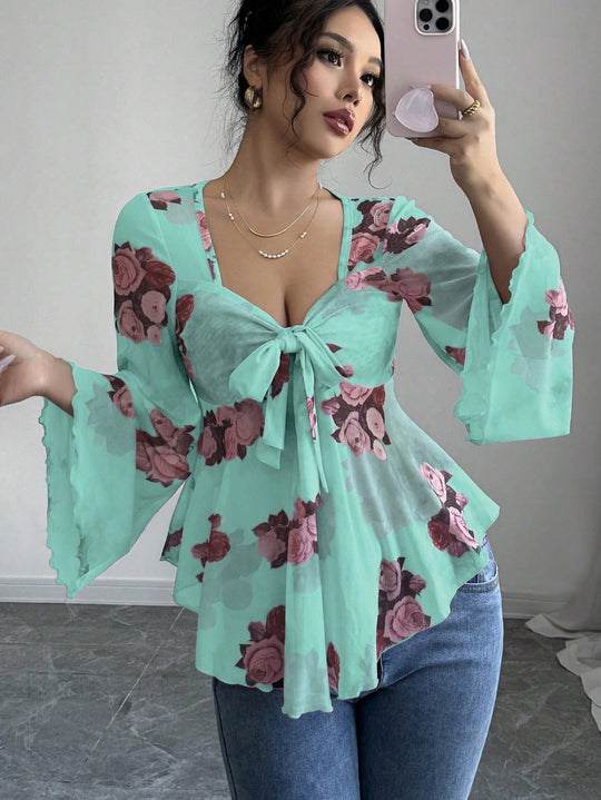 Damen luftige Bluse mit Blumenmuster R&B