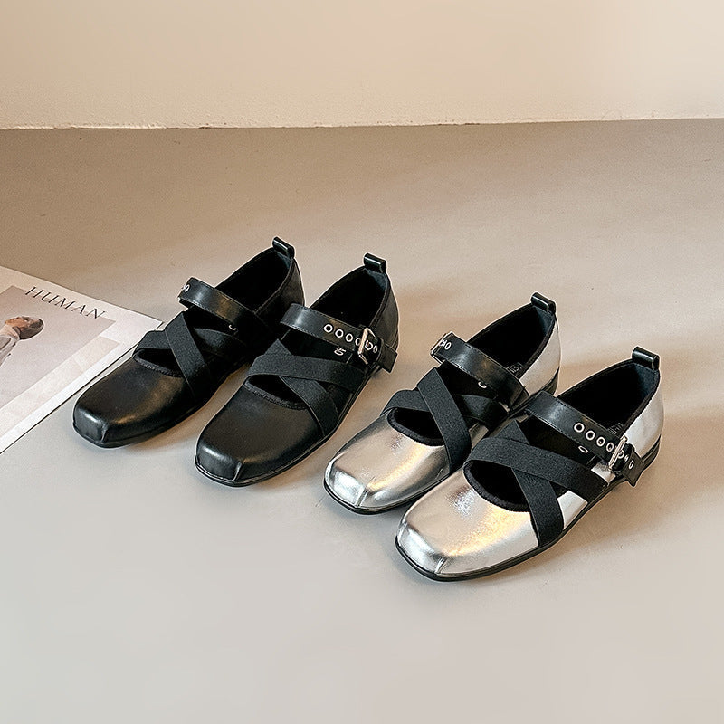 Damen Komfortable Ballerinas mit elastischen Kreuzriemen