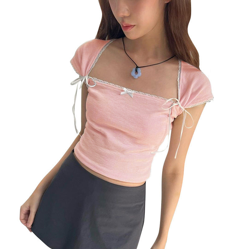 Damen Crop-Oberteil mit verstellbaren Spaghettiträgern und eleganten Knoten-Details R&B