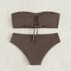 Damen Bandeau-Bikini mit raffiniertem Knoten-Design und hohem Bund R&B