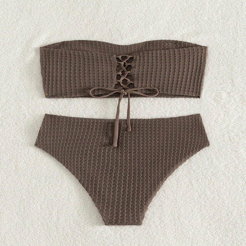 Damen Bandeau-Bikini mit raffiniertem Knoten-Design und hohem Bund R&B
