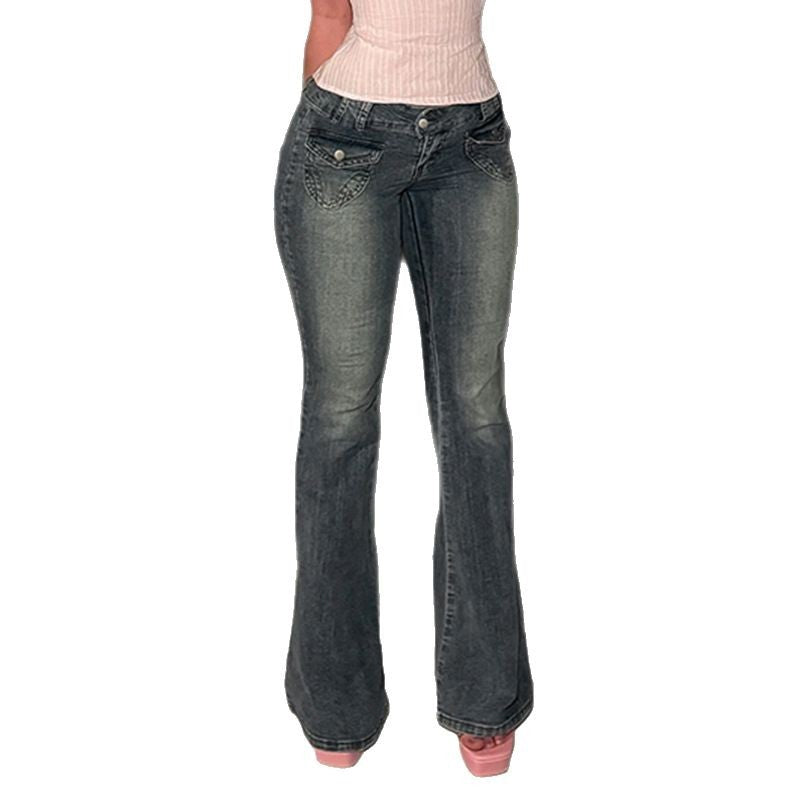 Damen Flared Jeans im klassischen Schnitt mit dekorativen Taschen R&B