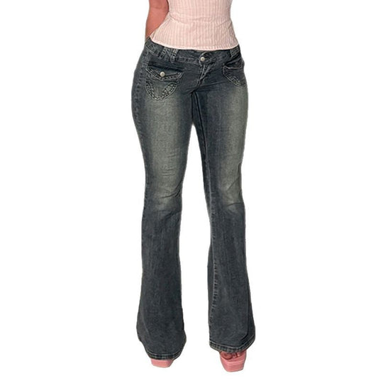 Damen Flared Jeans im klassischen Schnitt mit dekorativen Taschen R&B