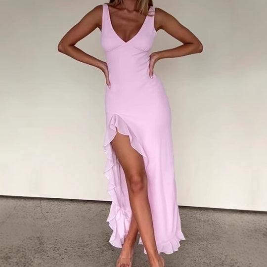 Damen Elegantes Maxikleid mit Rüschendetail und seitlichem Schlitz R&B