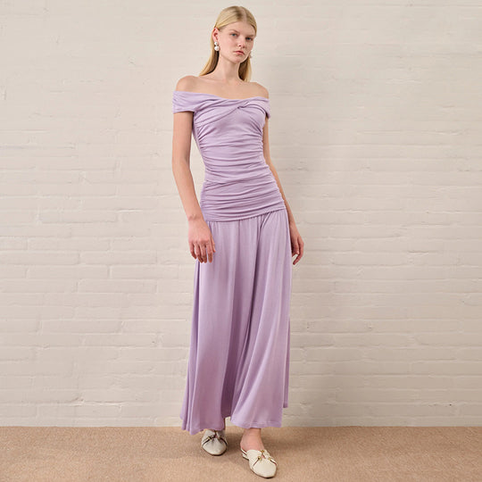 Damen Langarm-Maxikleid mit drapierten Details R&B