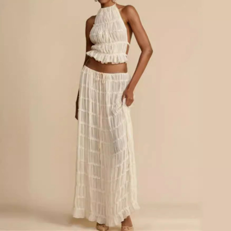 Damen Maxikleid mit raffinierten Rüschendetails und hochgeschlossenem Design