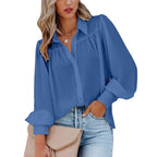 Damen Bluse mit femininen Rüschendetails und lockeren Ärmeln R&B