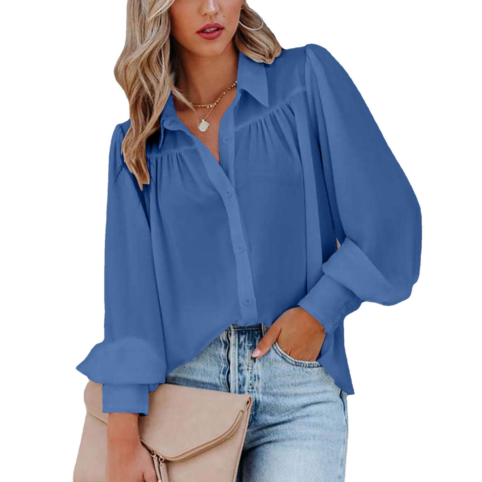 Damen Bluse mit femininen Rüschendetails und lockeren Ärmeln R&B