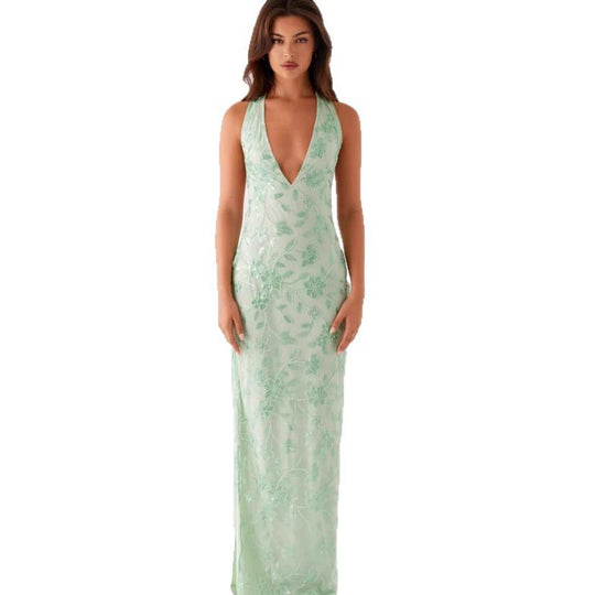 Damen Elegantes Langarmkleid mit floralem Spitzenüberzug und tiefem V-Ausschnitt R&B