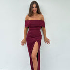 Damen Off-Shoulder Kleid mit figurformendem Schnitt und hohem Schlitz R&B