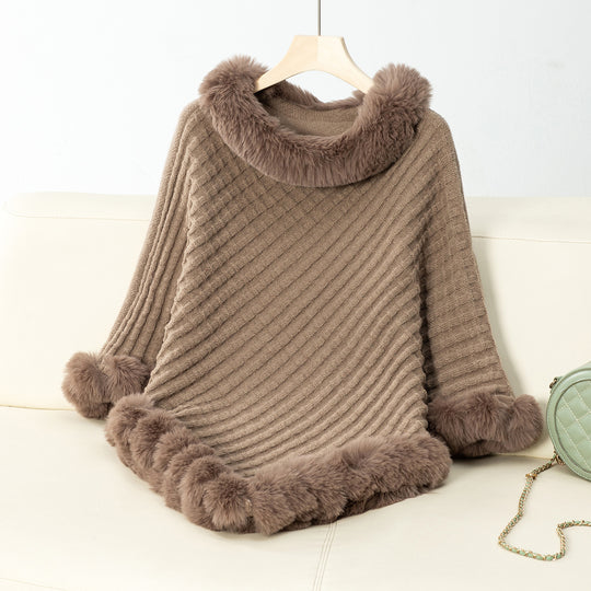 Damen kuschelige Strickdecke mit luxuriösem Kunstfellbesatz R&B