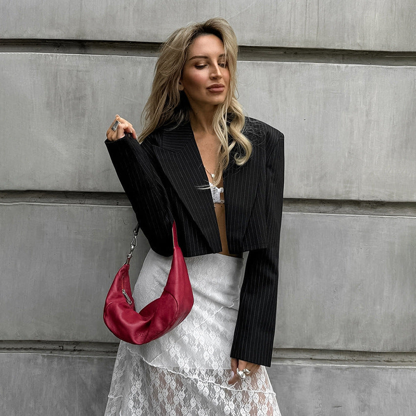 Damen Cropped Blazer im klassischen Streifenmuster R&B