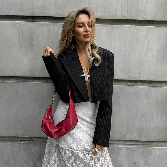 Damen Cropped Blazer im klassischen Streifenmuster R&B