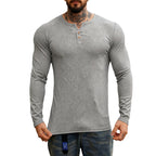 Herren nan geripptes Langarm-Henleyshirt mit flacher Knopfleiste und körperbetonter Stretch-Passform R&B