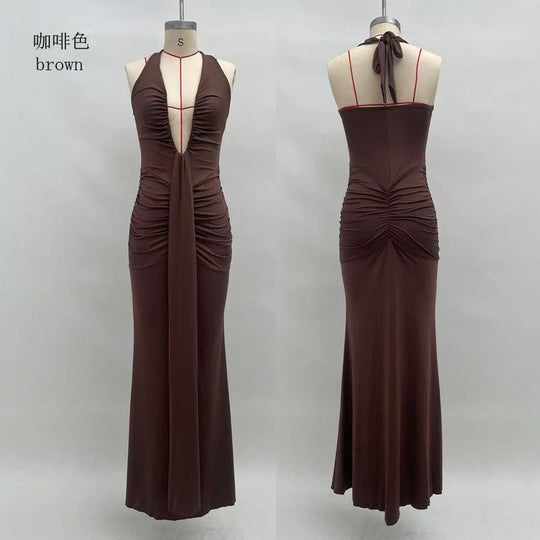 Damen Maxikleid mit tiefem V-Ausschnitt und elegantem Wickeldesign R&B