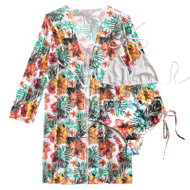 Damen Hochtaillierter Bikini mit floralem Cover-Up R&B