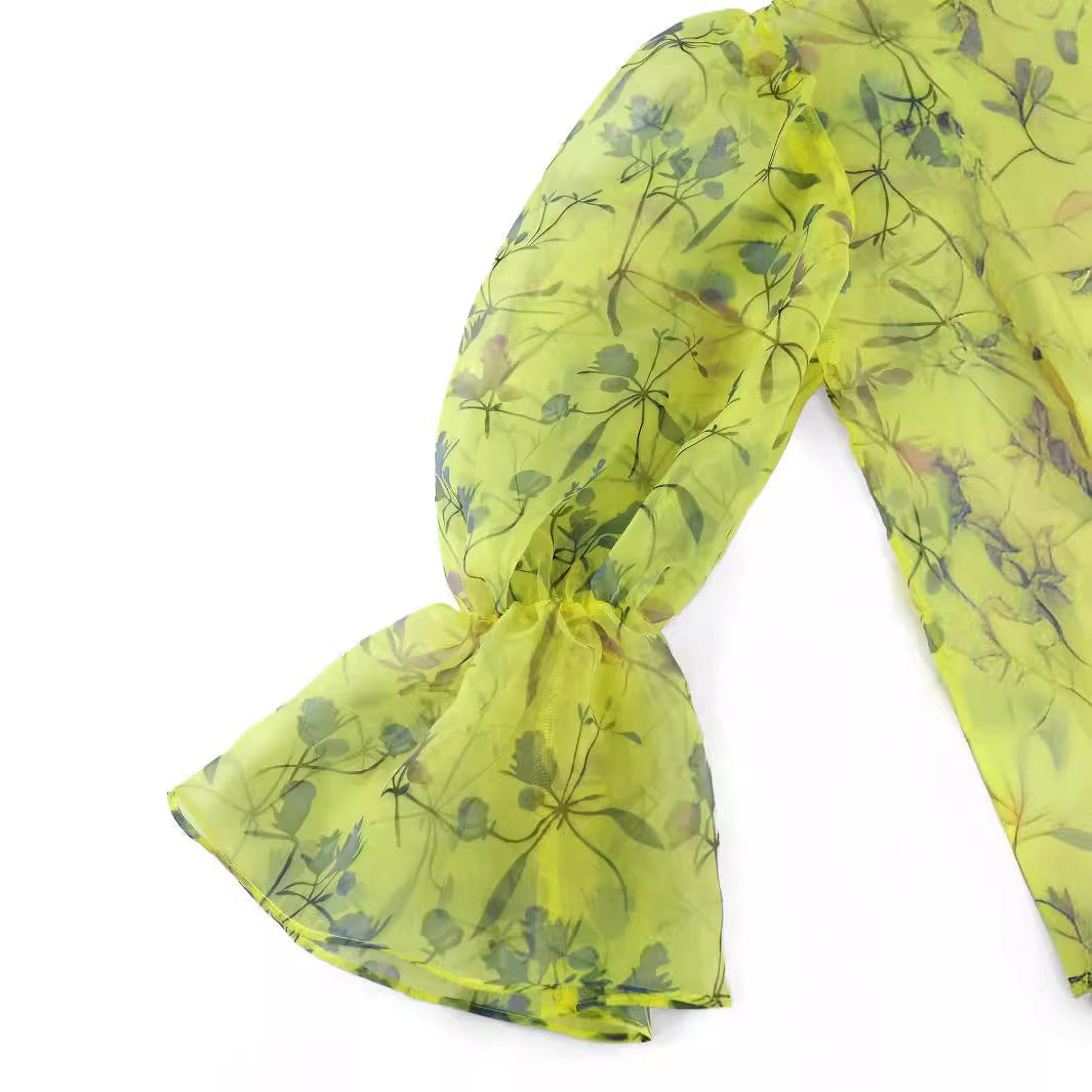 Damen blumige Chiffonbluse mit voluminösen Ärmeln R&B