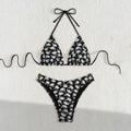 Damen Triangel-Bikini mit kontrastierendem Palmendruck R&B
