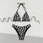 Damen Triangel-Bikini mit kontrastierendem Palmendruck R&B