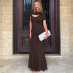 Damen Elegantes Langarm-Maxikleid mit raffiniertem Knotendesign R&B