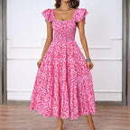 Damen Lange Maxikleid mit eleganten Rüschenträgern und gefüttertem Oberteil R&B