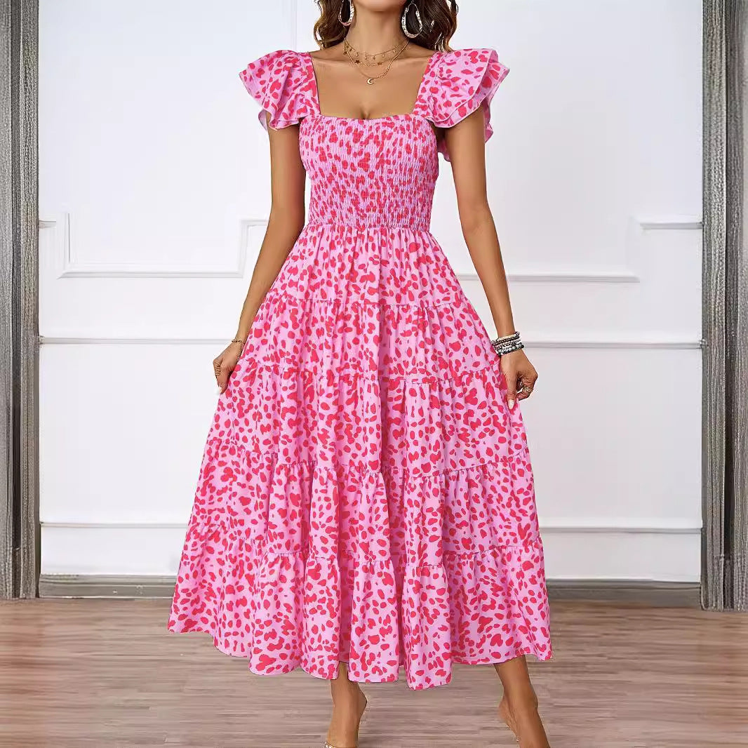 Damen Lange Maxikleid mit eleganten Rüschenträgern und gefüttertem Oberteil R&B