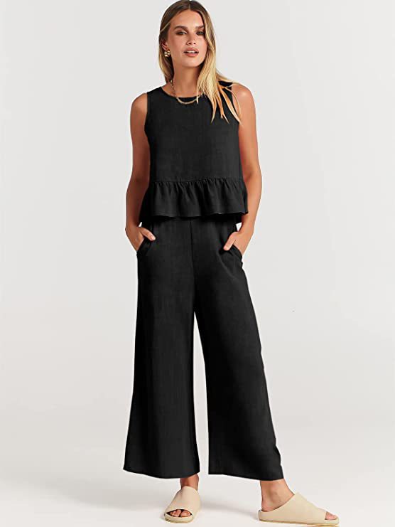 Damen Lässiger Peplum-Jumper mit weit geschnittenen Hosen R&B