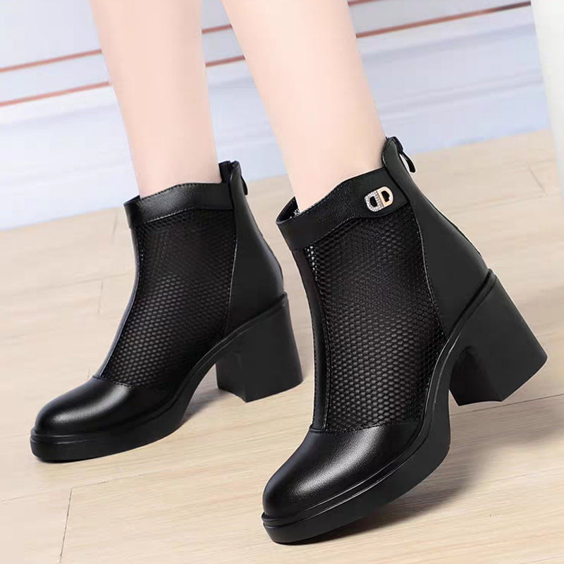 Damen Modische Stiefeletten mit luftiger Netzstruktur und robustem Blockabsatz R&B