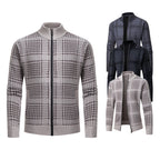 Herren modische Strickjacke mit hohem Kragen und stilvollem Karomuster