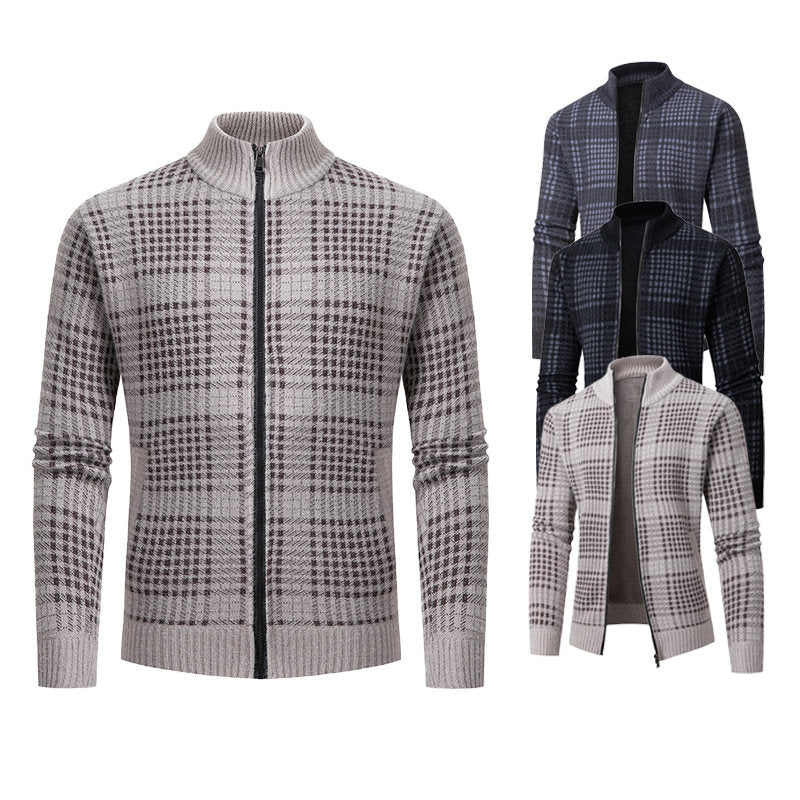Herren modische Strickjacke mit hohem Kragen und stilvollem Karomuster