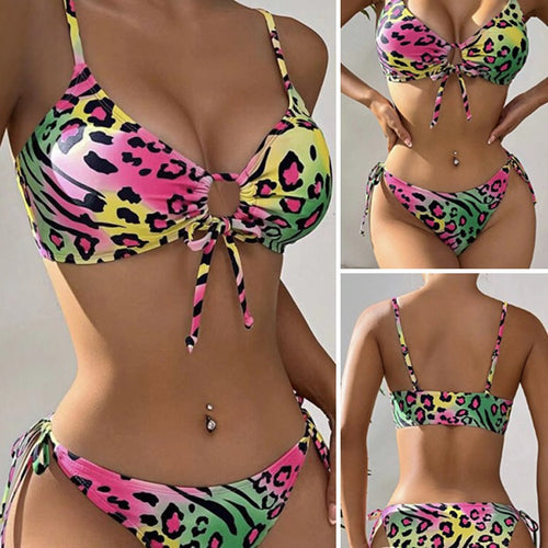 Damen Triangel-Bikini mit flippigem Tiermuster und verstellbaren Trägern R&B