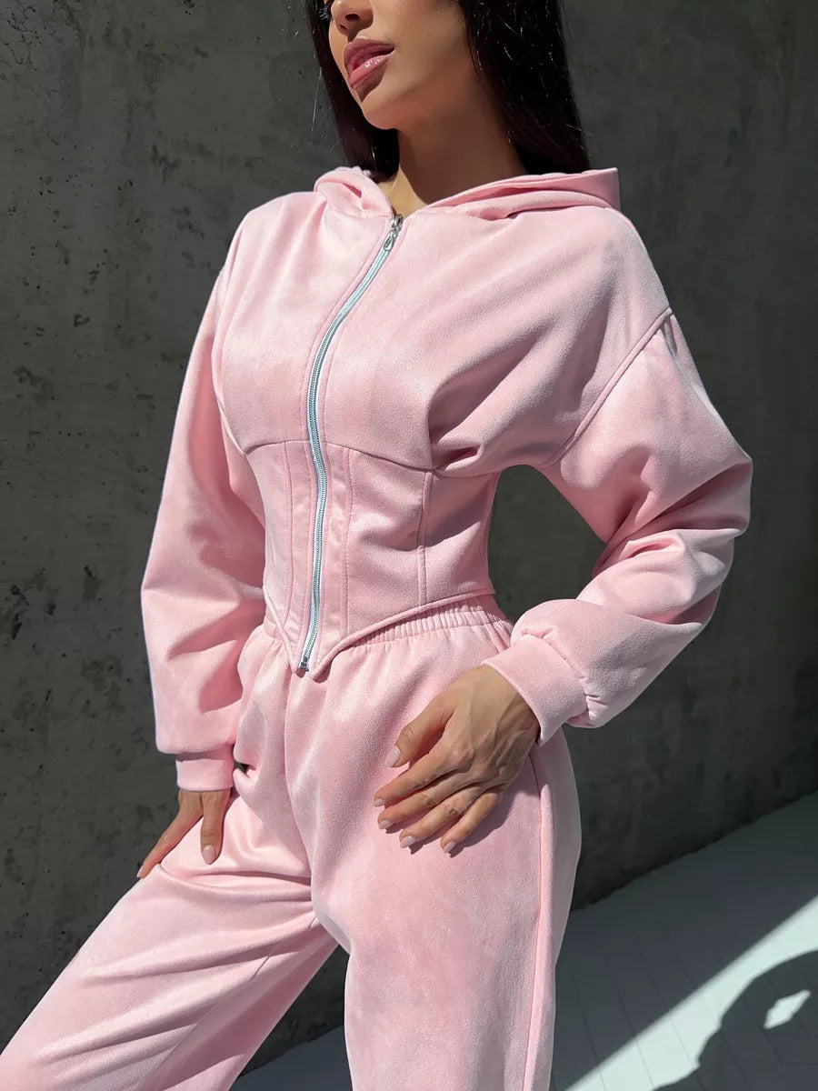 Damen Lässiger Utility-Jumpsuit mit hohem Kragen und Reißverschluss R&B