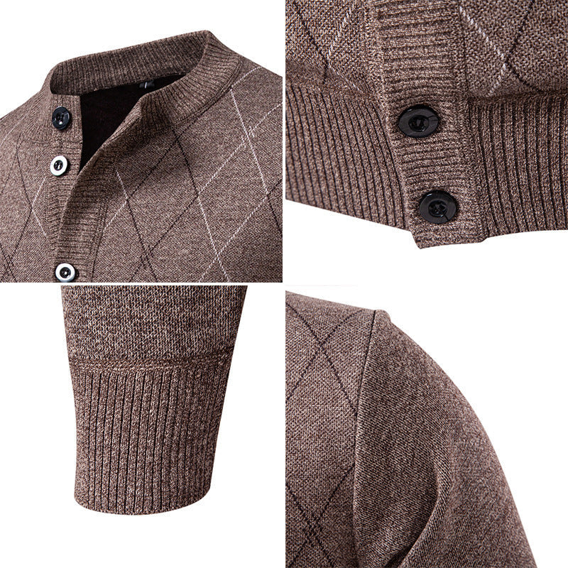 Herren Strickjacke mit modernen Rautenmustern und praktischen Taschen R&B