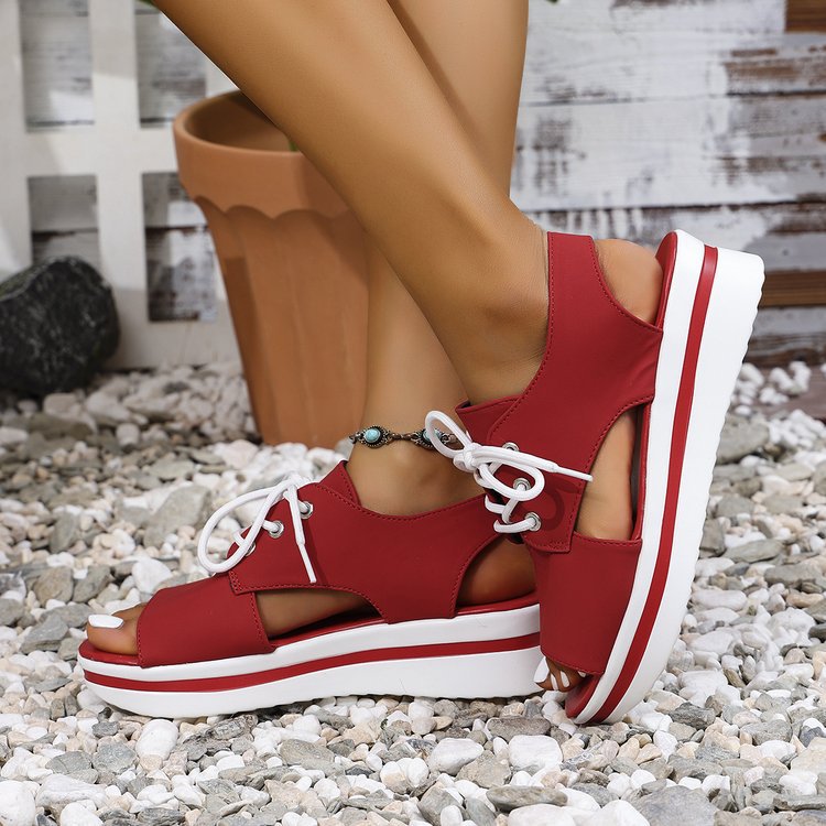Damen Sneaker-Sandalen mit offener Zehenpartie und elastischem Schnürdesign R&B