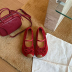 Damen Ballerinas aus hochwertigem Wildleder mit Riemchen und dekorativer Schleife R&B