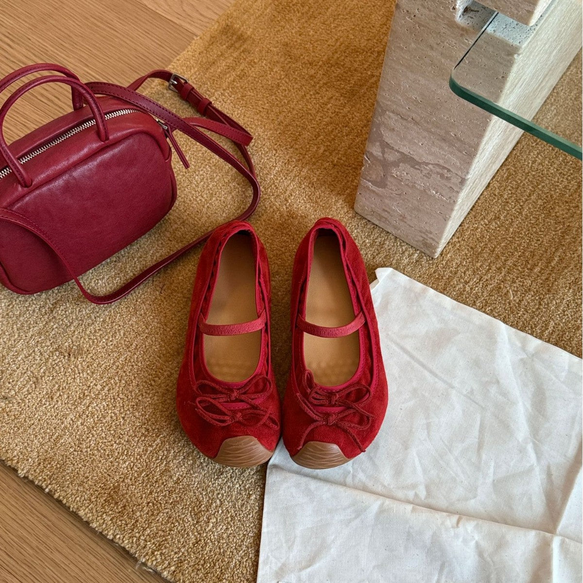 Damen Ballerinas mit modischem Schleifen-Detail und weicher Veloursleder-Oberfläche R&B