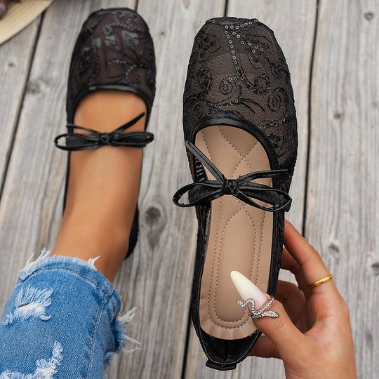 Damen elegante Ballerinas mit floralen Applikationen und rutschfester Sohle R&B