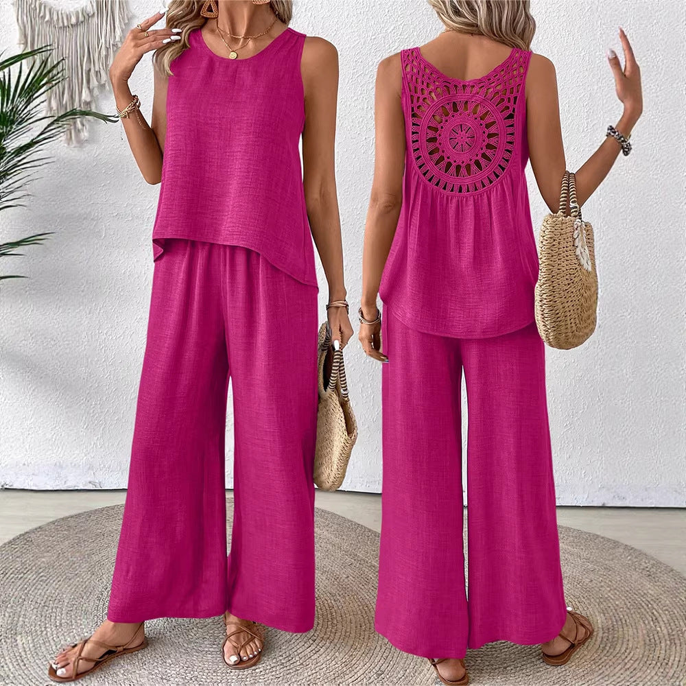 Damen luftiges Sommer-Set mit gehäkeltem Rückenteil und weitem Schnitt R&B