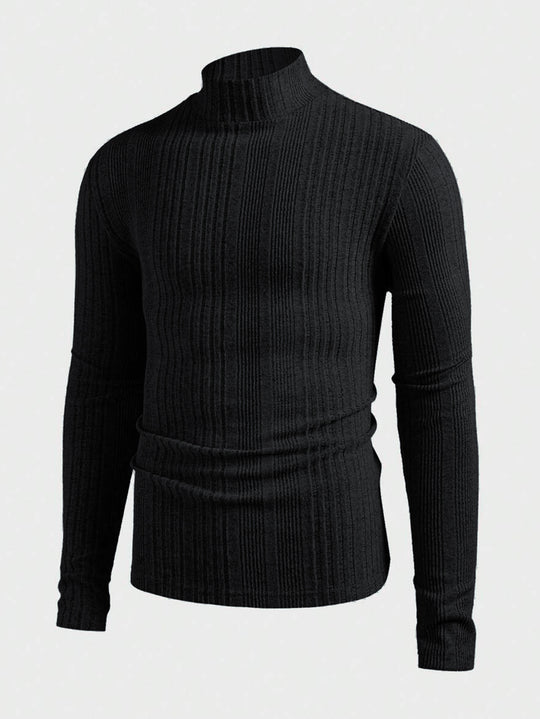 Herren Strickpullover mit hohem Kragen und Rippstruktur R&B