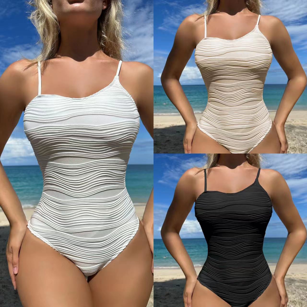 Damen Einteiliges Badeoberteil mit eleganter Wellenstruktur R&B