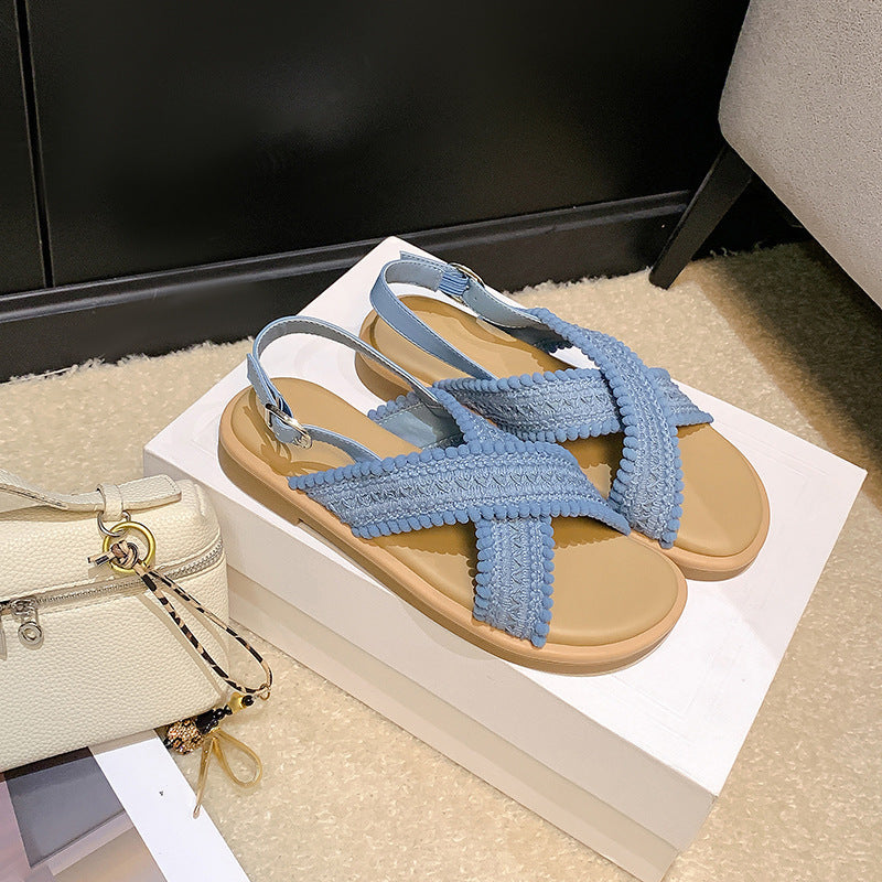 Damen modische Sandalen mit dekorativem Geflecht und komfortablem Fußbett R&B