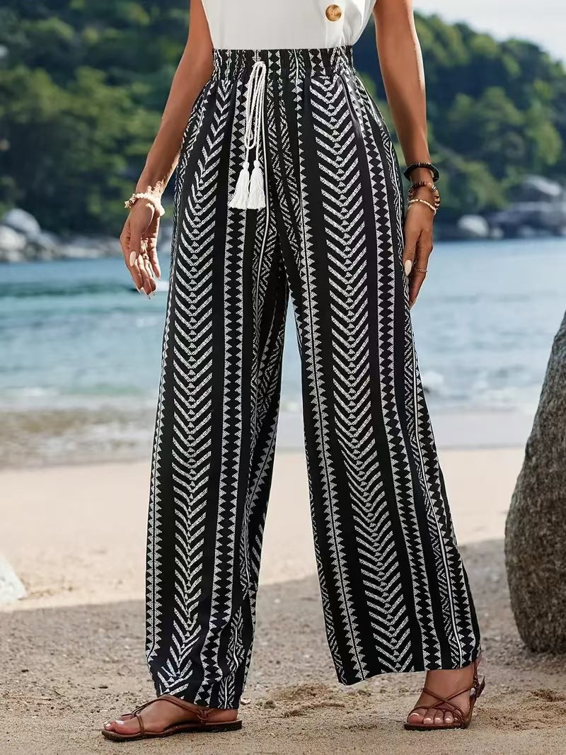 Damen Palazzo-Hose mit elastischem Bund und auffälligem Muster R&B