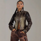 Damen modische Jacke mit strukturiertem Design und praktischen Reißverschluss R&B