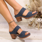 Damen Hochfront-Pantoletten mit modischem Lochmuster und bequemem Blockabsatz R&B