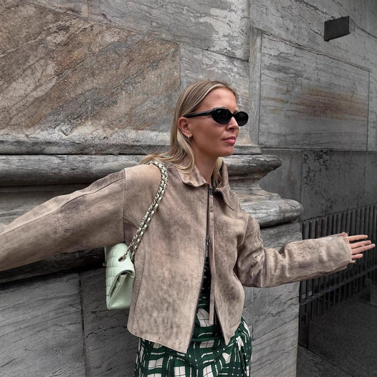 Damen modische Wildlederjacke mit voluminösen Ärmel R&B