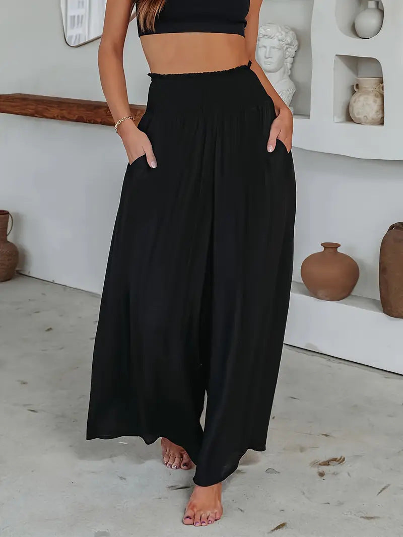 Damen Luftige Palazzo-Hose mit elastischem Bund R&B